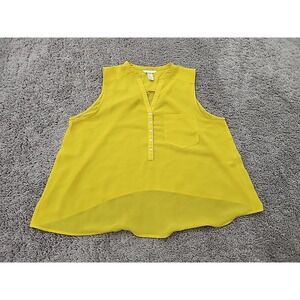 H&M Blouse Womens 12 Yellow Good Sleeveless V-Neck Sheer Chiffon Pockets Top